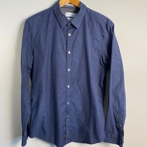 Calvin Klein‎ Dark Navy Men's Premium Long Sleeve Button Up Shirt Size Large